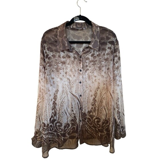 Unbranded Brown Sheer Button Down Top XL 2X? - Picture 1 of 3